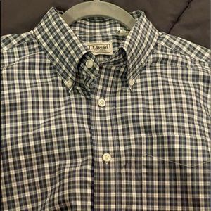 LL Bean Mens Casual Button down Plaid Multi colored Long sleeve 100% Cotton Lg